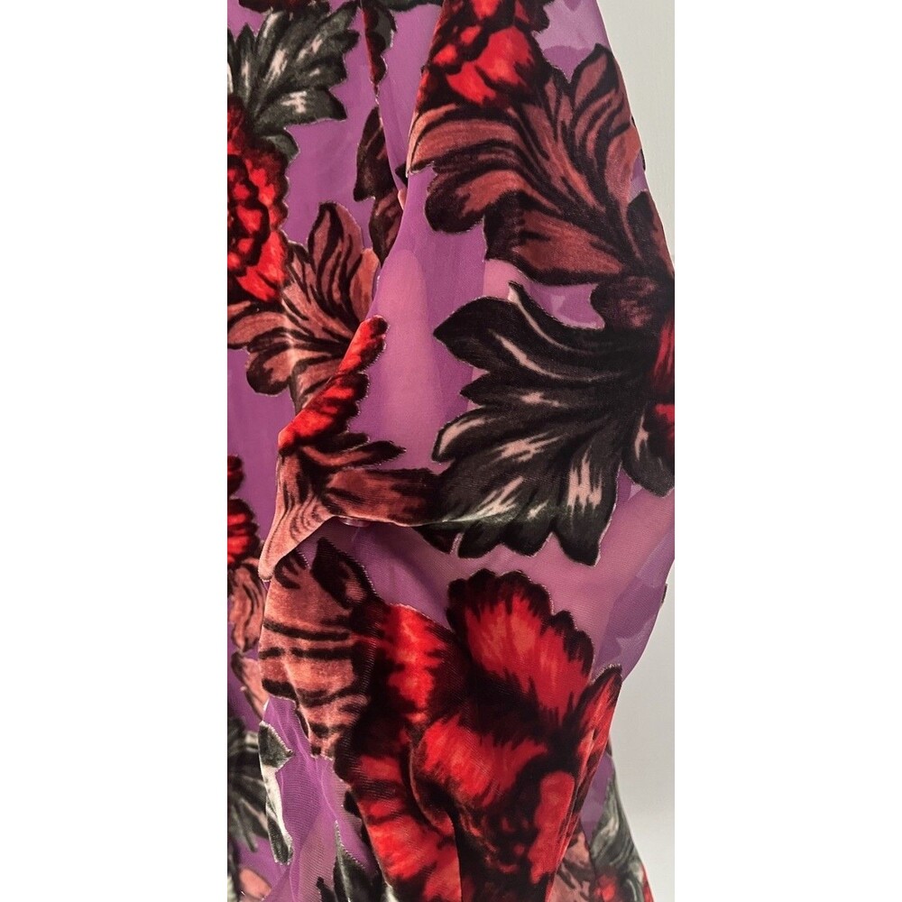 Alice + Olivia Velvet Burnout Floral Sheer Blouse Size XS Roll Tab Sleeve - Picture 3 of 8